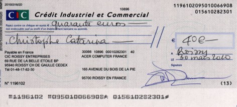 Chèque de Remboursement de Windows, ACER